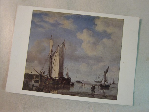 National Gallery, Card No. 1115. Van de Velde: Coast Scene: Calm (871).  Printed in Great Britain for the Trustees under the authority of Her Majesty's Stationery Office by Waterlow & Sons Limited, London.  Wt: P1838